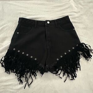 NWOT Fringed Black Denim Shorts